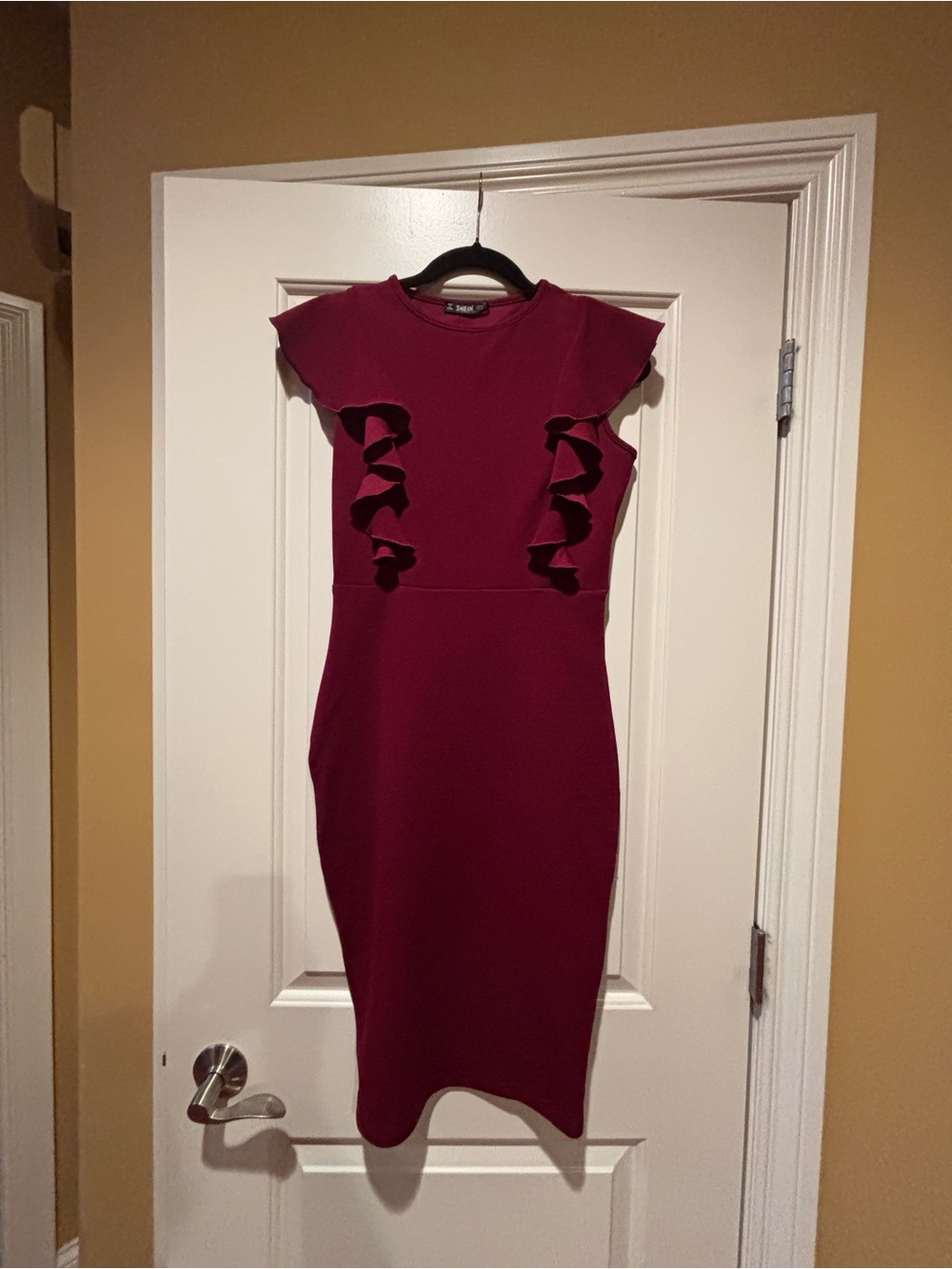 SHEIN Plum Ruffle-Trim Midi Dress